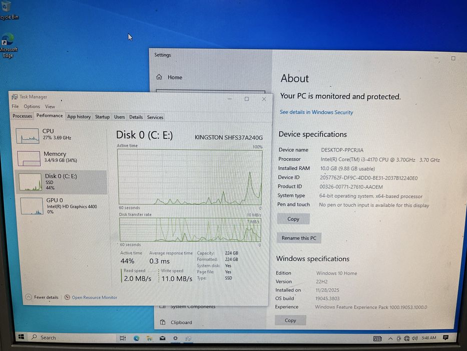 Unitate PC Antec i3 4170 / 10GB RAM / SSD 240GB / Windows 10 Home COA