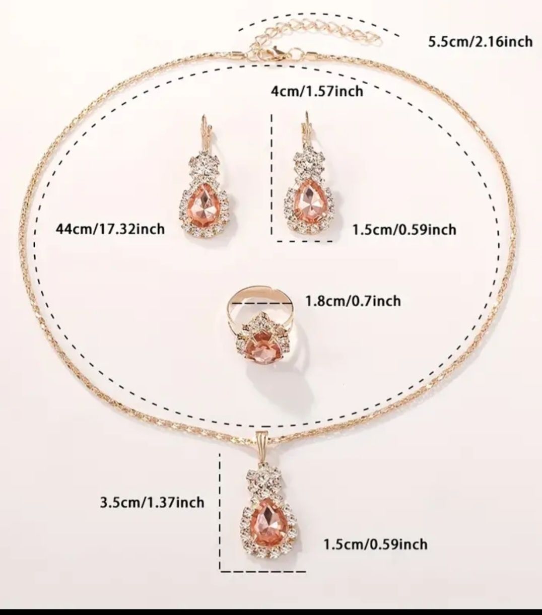 Set bijuterii: cercei, lănțișor, inel