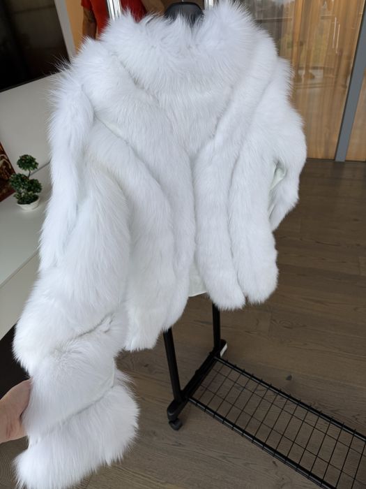 Естествен косъм лисица естествена кожа ново палто яке снежно бяло