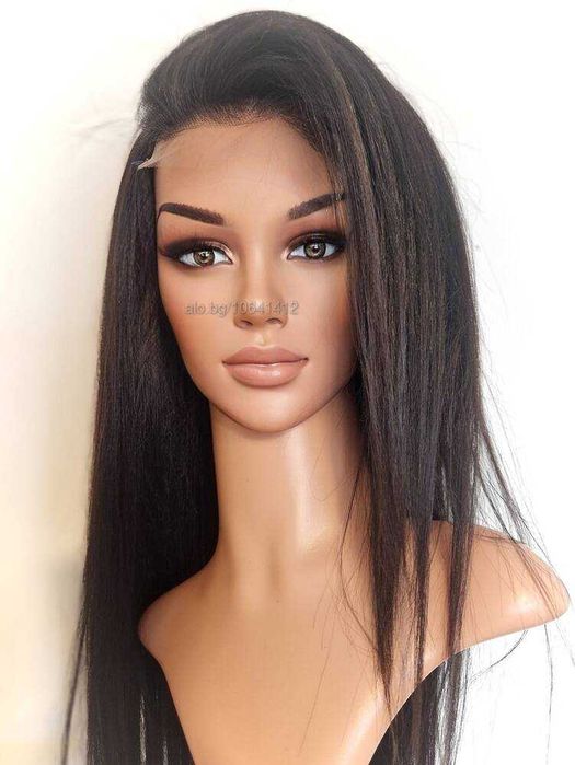 Черна перука от микс естествен косъм и примеси 70 см с Lace 4×4