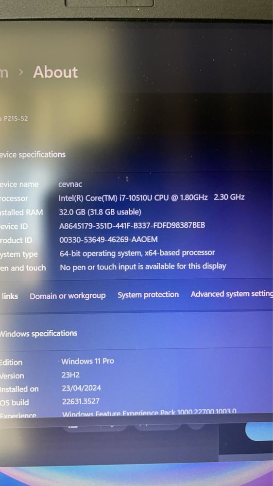 Laptop Acer i7 10510u 32gb ram ddr4,ssd NVMe gen 4