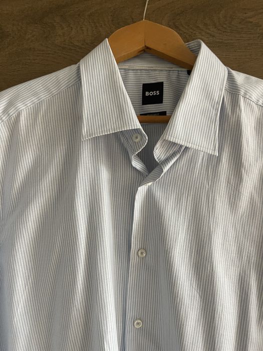 Мъжка риза Boss, сини раиета, EUR44, Памук