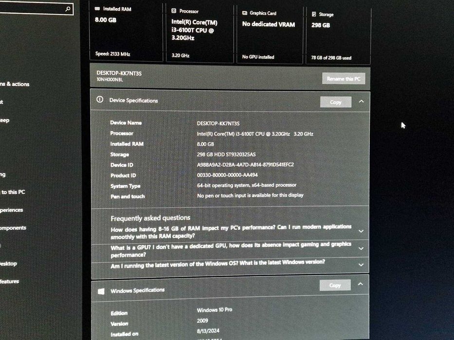 All-in-one компютър Lenovo AIO V510z / i3-6100T / 8GB RAM / 298GB HDD