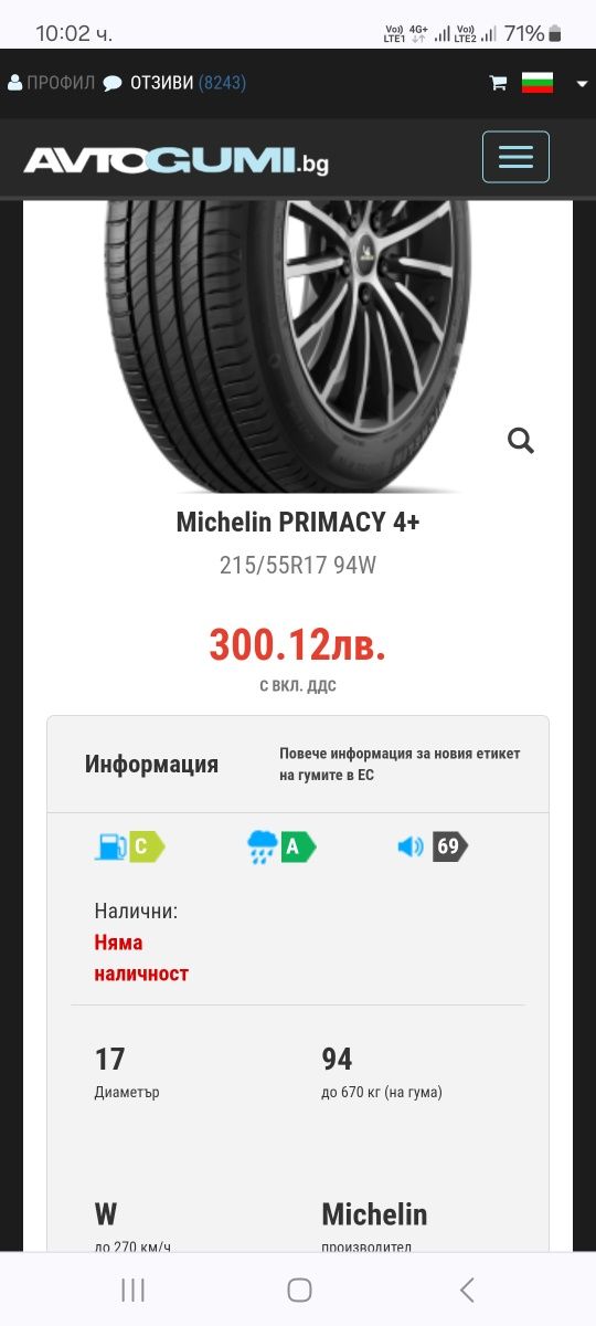 Летни гуми 215 55 17 Michelin дот 4719