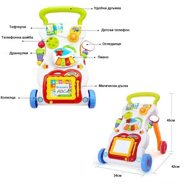 Детска буталка - забавна проходилка , пиано, телефон и рисуване