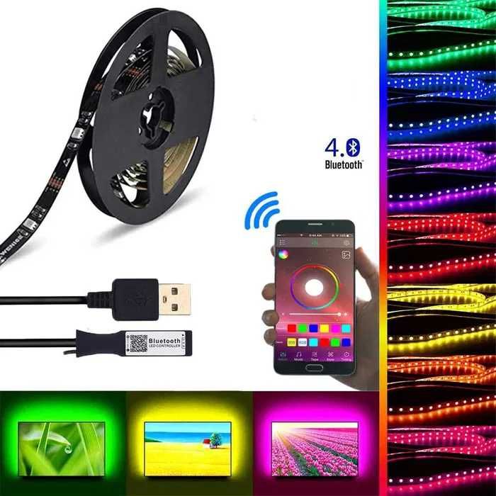 5 метра RGB LED лента с Bluetooth управление, безжичен контрол, декор