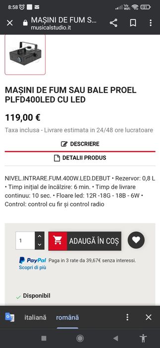 Aparat de fum usor masina proel plfd400led rgb