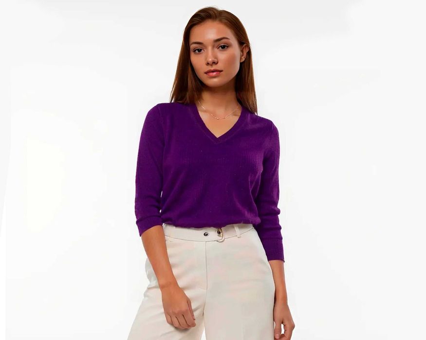 Lord & Taylor 100% Кашмирен лилав дамски пуловер V Neck размер S