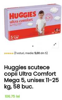 Scutece Huggies ultra confort, SIGILATE, nr.5 ,11-25 kg, 58 buc.