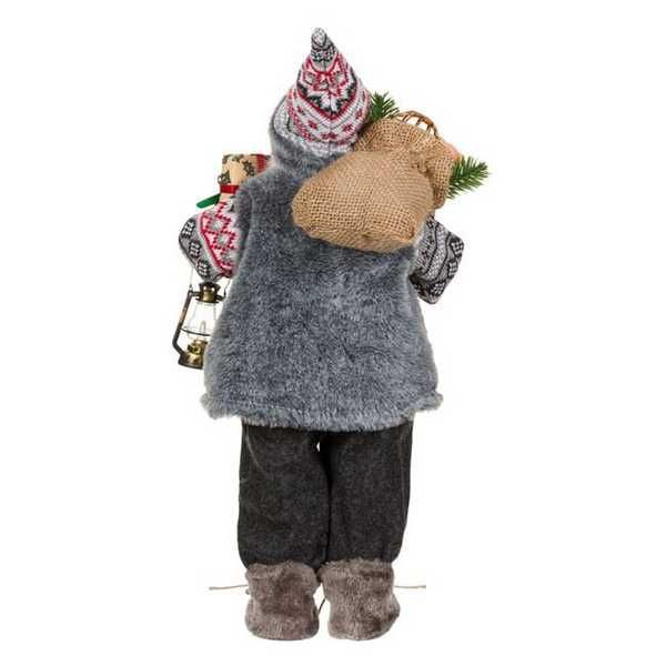 Коледна реалистична фигура Дядо Коледа, Сиво палто и подаръци, 46см
