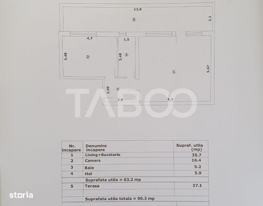 Apartament 2 camere de vanzare 63mp + terasa 27 mp constructie noua