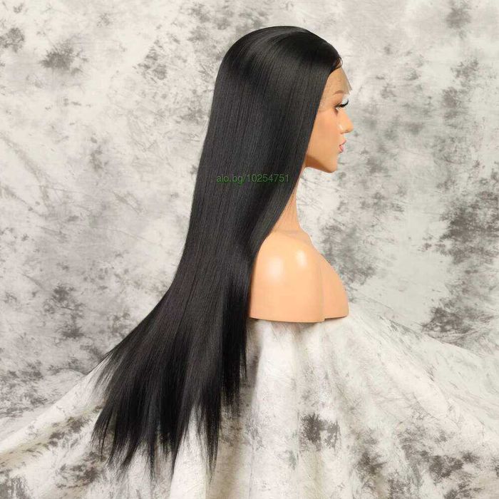 80 см Черна дантелена права перука лейс фронт с дантела 13*4*1