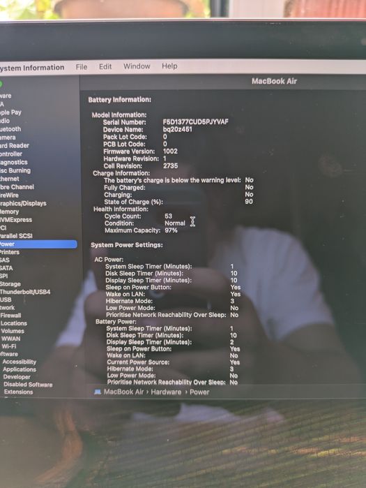 Лаптоп Macbook Air M1 256GB / 8GB RAM / 97% battery - 53 cycles