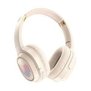 Căști sendem Bluetooth – Bej,  iluminare RGB, bass puternic