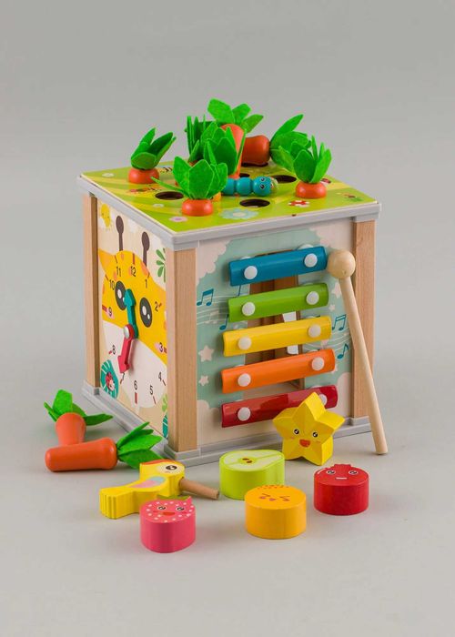 Дървено игрално кубче Монтесори