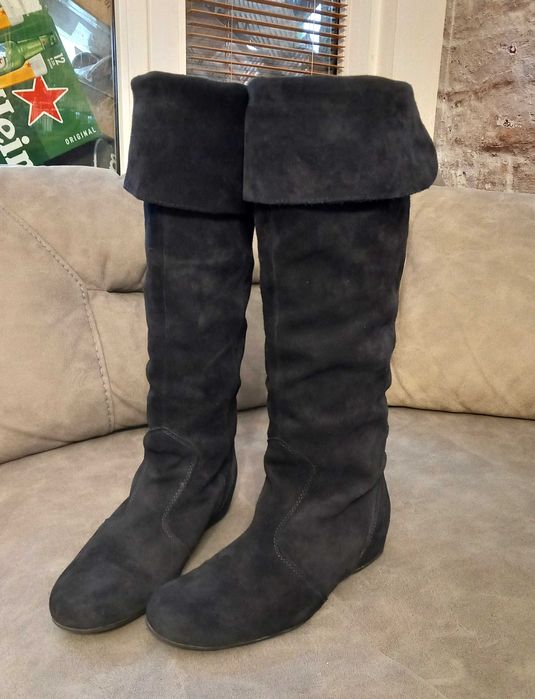 Тъмносини дамски ботуши от естествен велур, номер 39