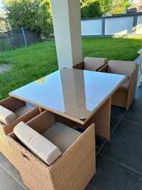 CUBIC Set mobilier terasă/grădină, 4 fotolii, 4 taburete și masă