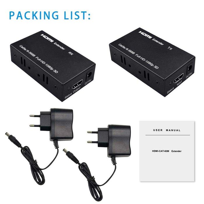 Ozvavzk HDMI Extender 60M Cat 6/5E Receptor Full HD 1080P 3D HDCP EDID