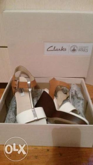 Сандали Clarks Orleans White&Brown Wedge Leather Sandals