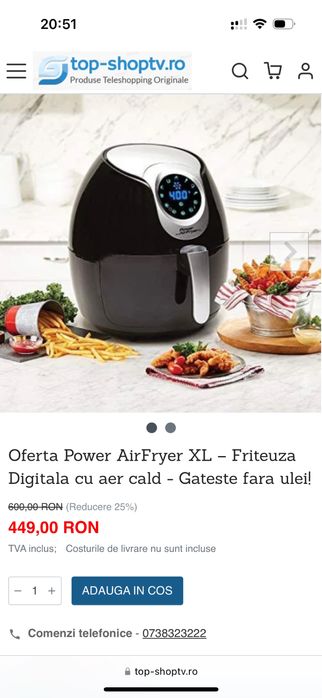 Power XL Air Fryer – Friteuza Digitală cu aer cald