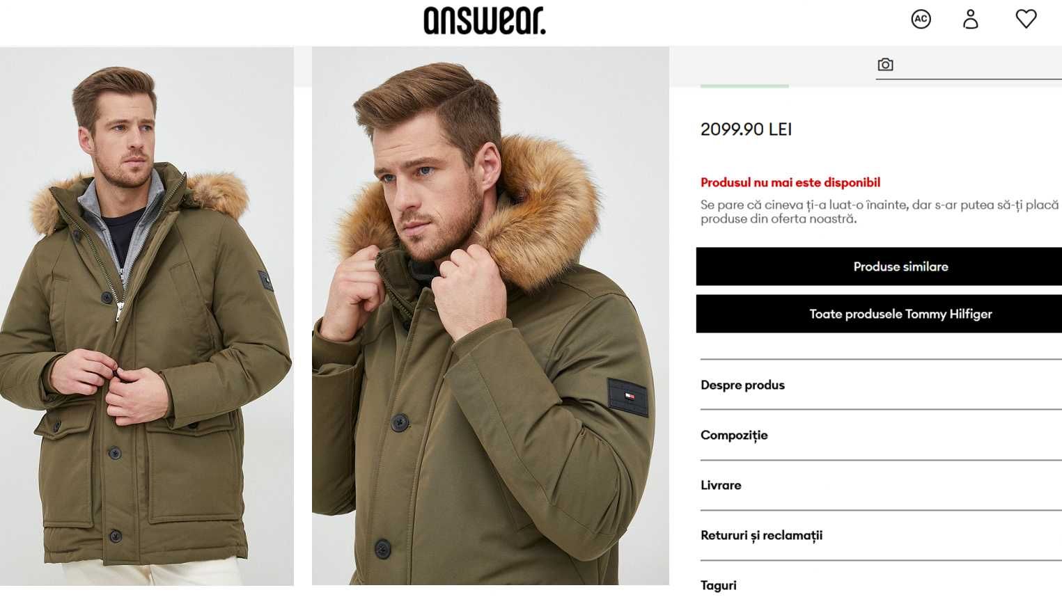 Vând geacă parka Tommy Hilfiger cu puf, NOUĂ și ORIGINALĂ, mărimea M