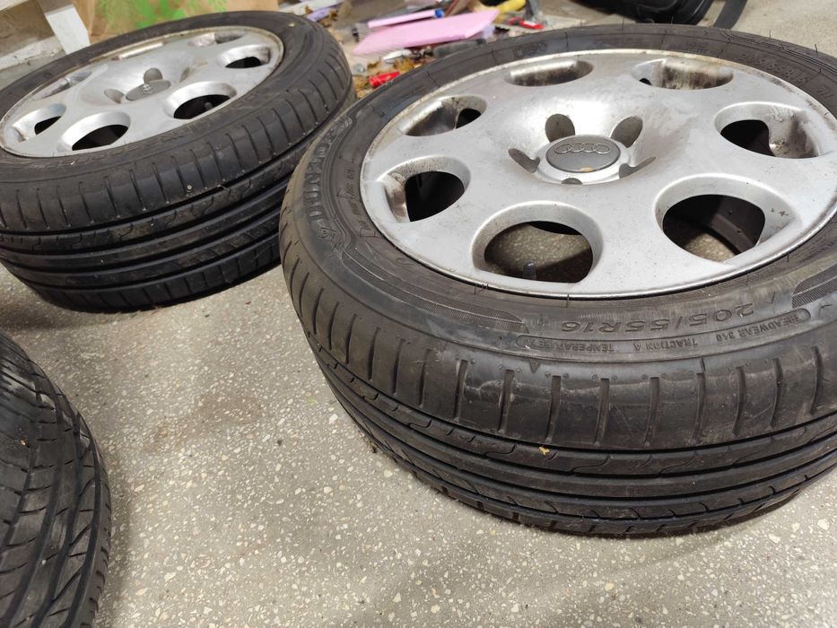 Jante aliaj și anvelope. 205/55R16 vară- 5 bucăți