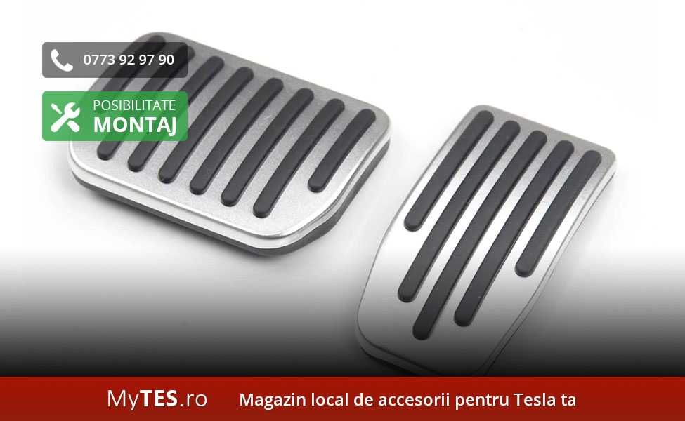 Ornamente metal pedale (argintiu mat/lucios, negre) Tesla Model 3 / Y