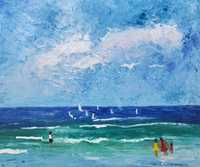 Маслена живопис върху платно "Разходка край морето"  25х30 см