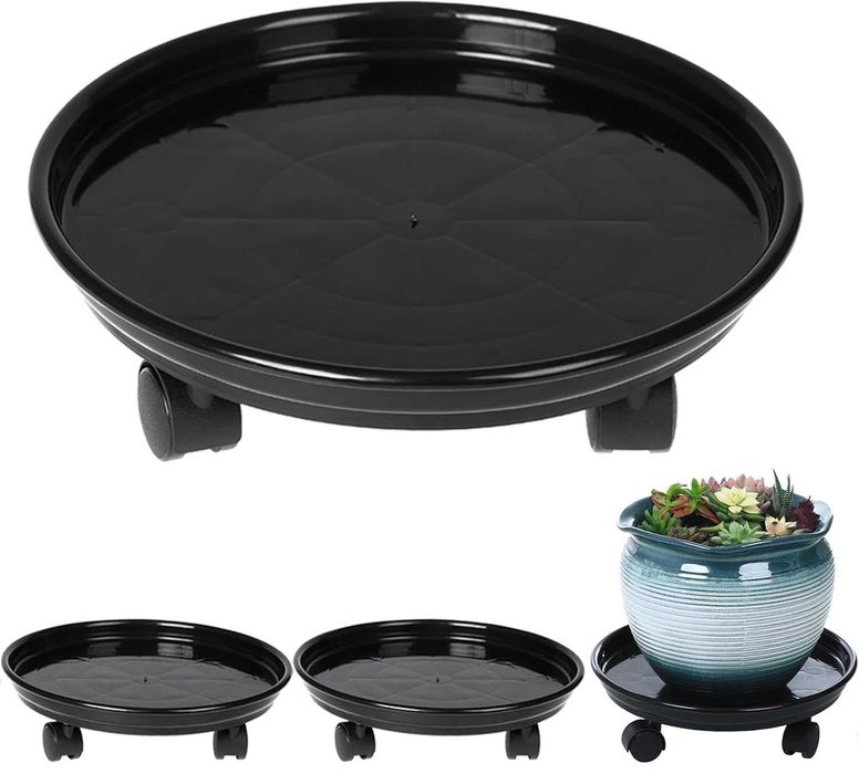 Set 3 suporturi ghivece cu roti Circloophs, plastic rezistent, 30cm