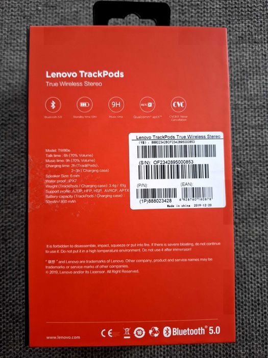 Леново безжични слушалки lenovo bluetooth trackpods stereo wireless