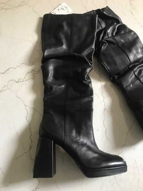 bershka inditex zara cizme piele toc negru tub