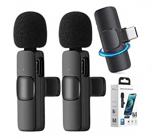 Комплект 2 безжични микрофонa F3, За телефон, Лаптоп, USB Type-C