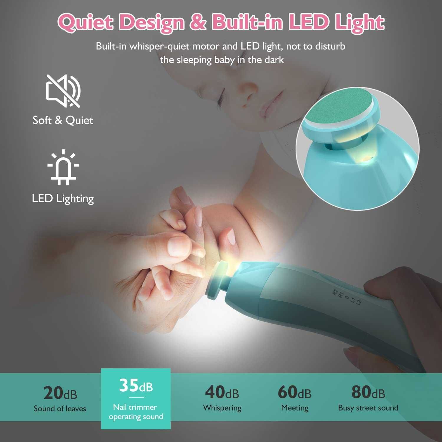 Бебешка електрическа пила за нокти с LED светлина Megainvo