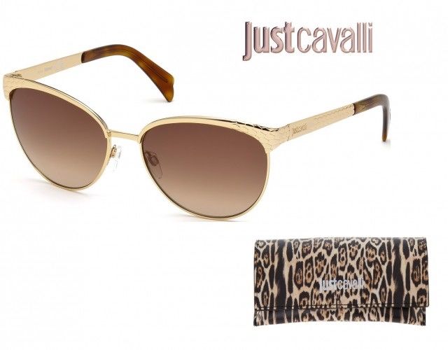 Слънчеви очила Cavalli, с калъф, златисти мотиви и кафяви стъкла