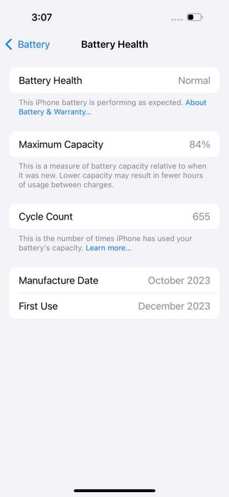 iPhone 15 128 GB 84%(655 sikl) blue