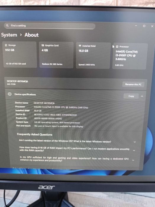Calculator/ PC Gaming / Office - i3 9100F + RX 580 4GB Sapphire Nitro