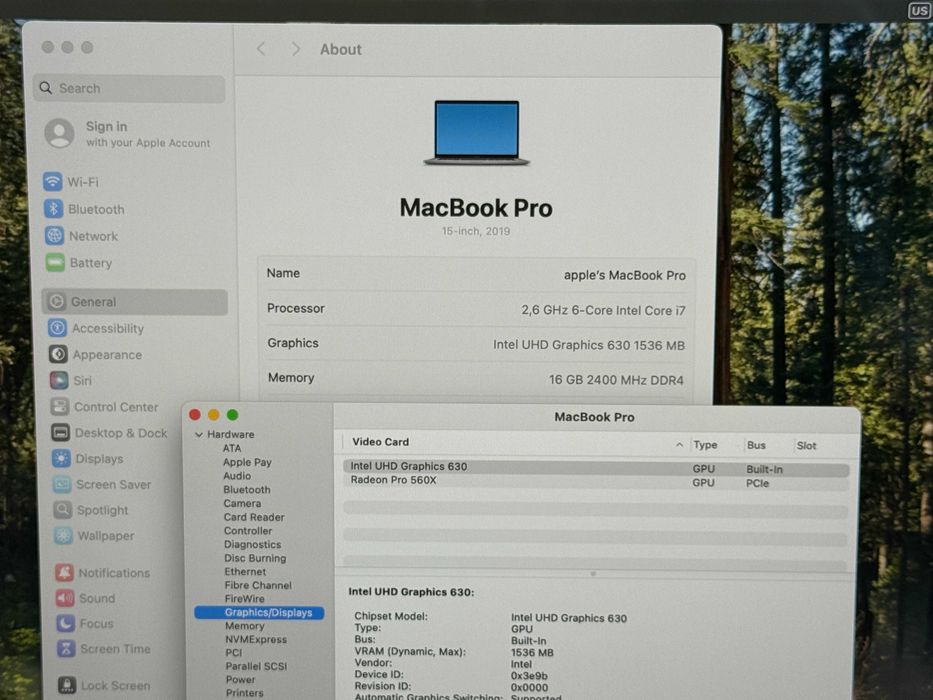 MacBook Pro 15 2019`Core i7-9750H/16GB RAM/512GB SSD/AMD Pro 560X-4GB