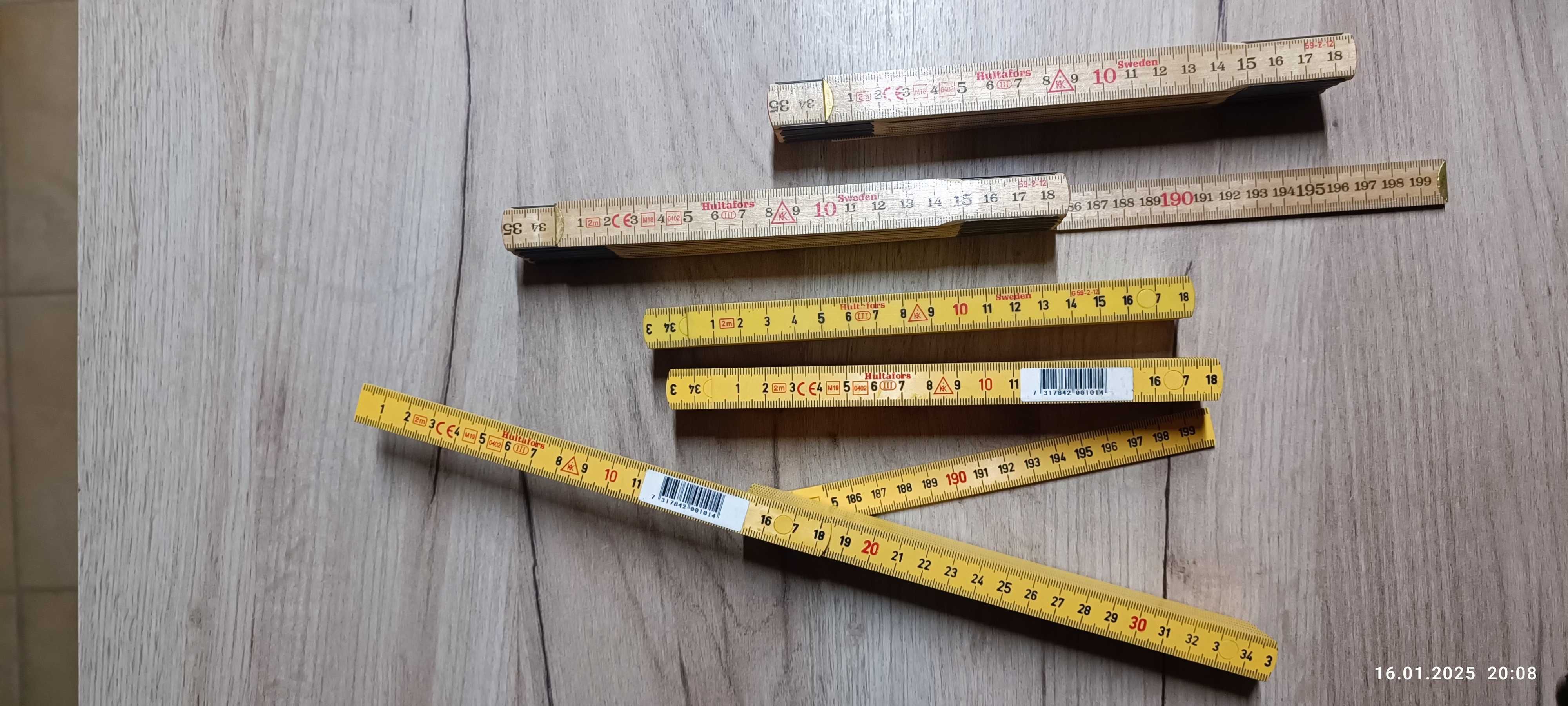 Set 5 buc Rigle pliabila din lemn Hultafors, 2m, natur si plasticat, 1