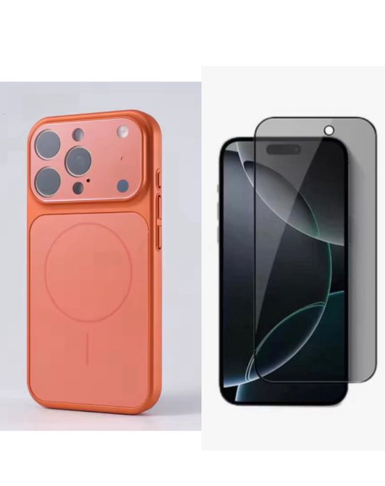 Husa Magsafe Orange + Folie Sticla Curbata - Iphone 13/14 PRO MAX