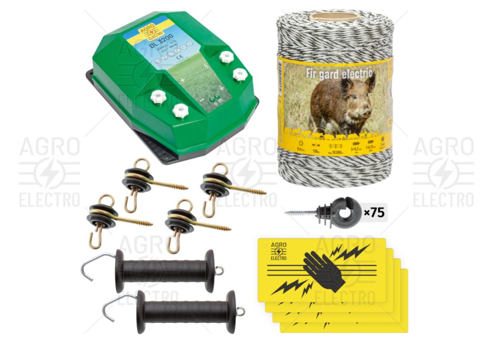 Pachet de bază gard electric 500 m, 3,2 J, pentru animale sălbatice