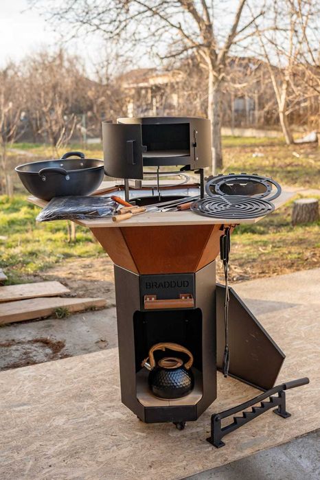 Gratar, plita-inox, grill-otel/carbon, baza/electrostatic, cuva/corten