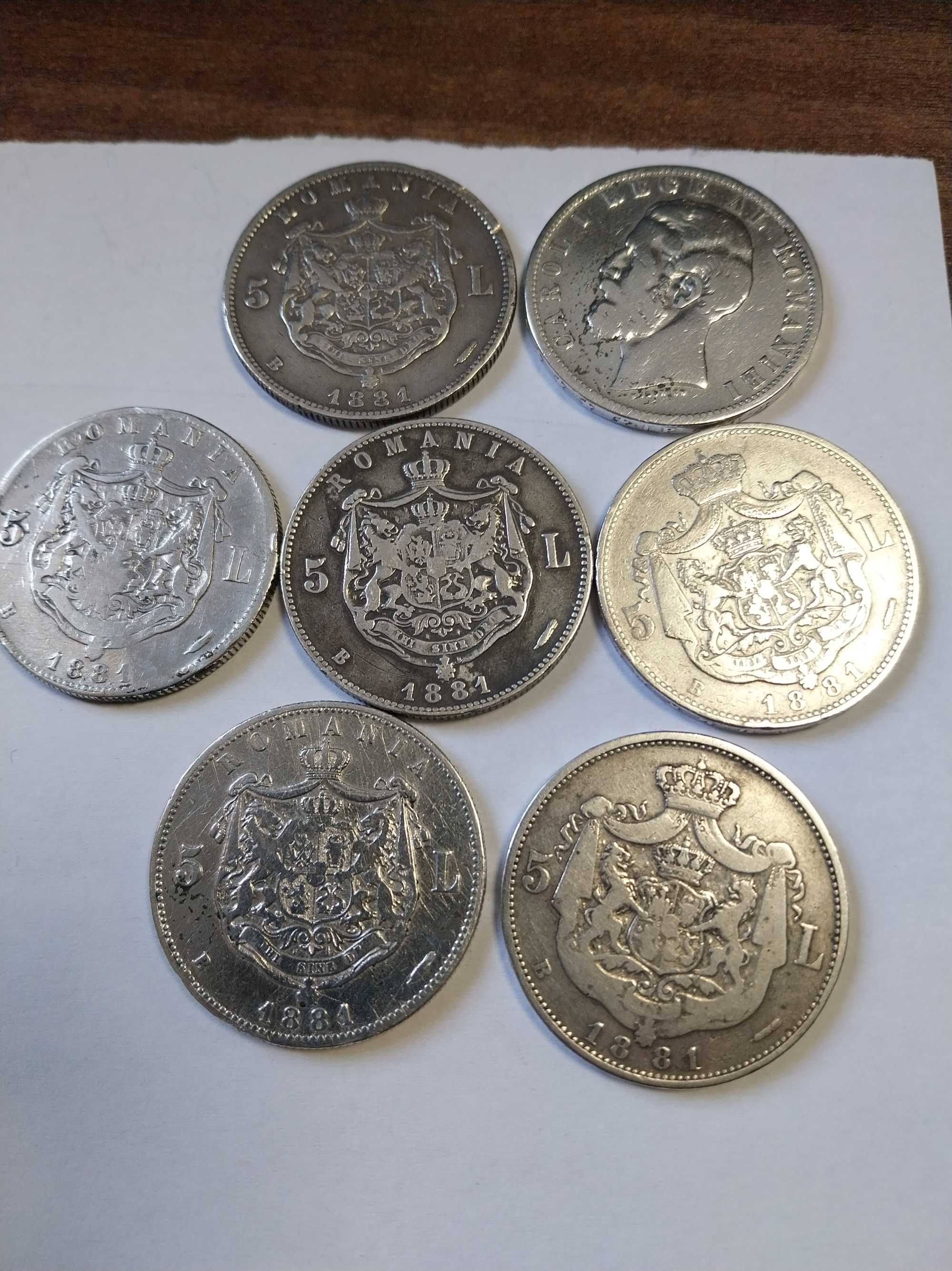 moneda argint 5 lei 1881  ,6 stele,5 stele si margine zimtata