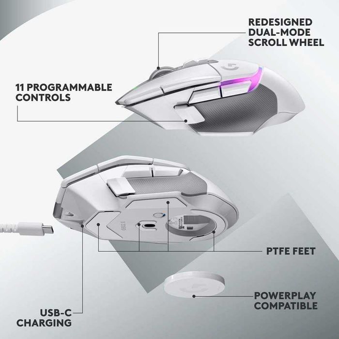 Mouse Gaming Wireless LOGITECH G502 X PLUS, Dual-Mode, White Premium