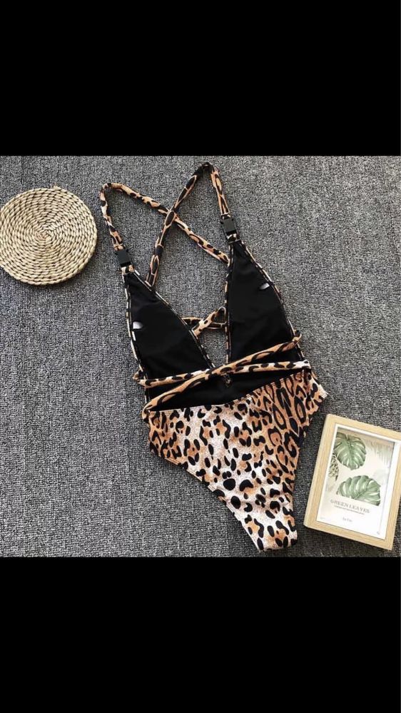 Costum baie C13 intreg animal print leopard bretele Push Up Reglabil