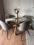 Masa rotunda lemn si sticla jysk + 4 scaune 119 diametrul