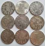 Lot 9 monede Austria 9 x 10 schilling silingi 1958 - 1972 argint