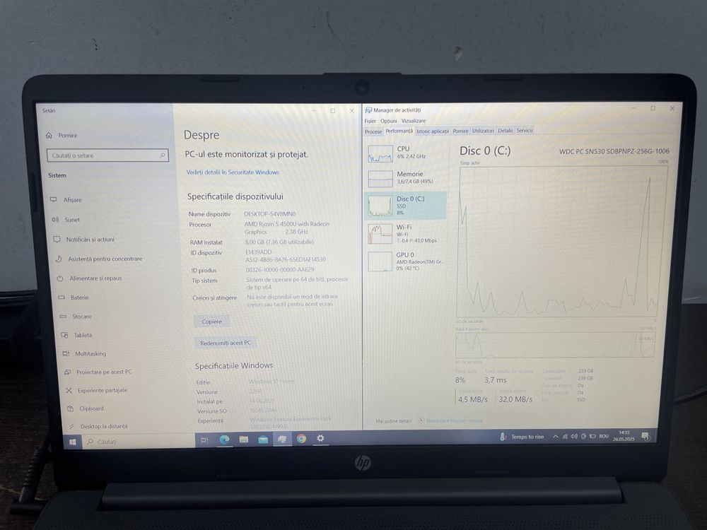Laptop gaming hp ryzen 5  ssd 240 gb  8 gb ram