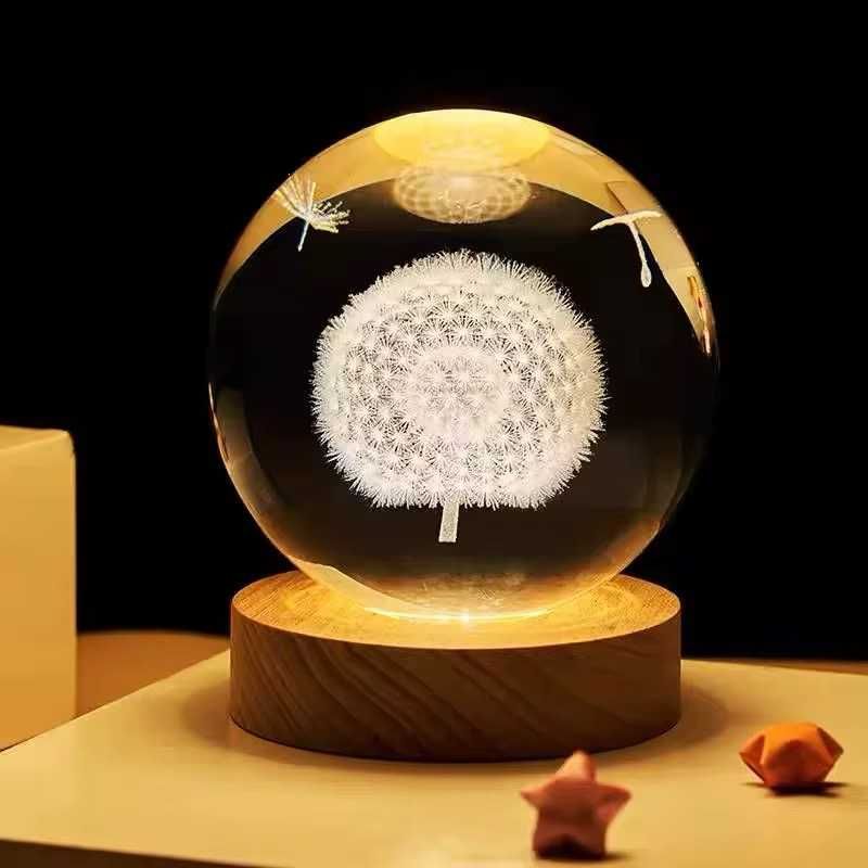 Лед нощна лампа с 3Д ефект , кристална топка