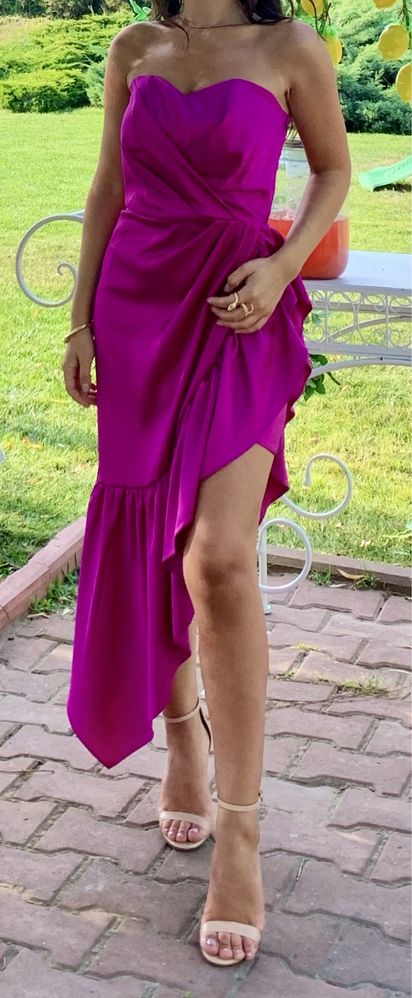 Rochie de seara de satin fuchsia
