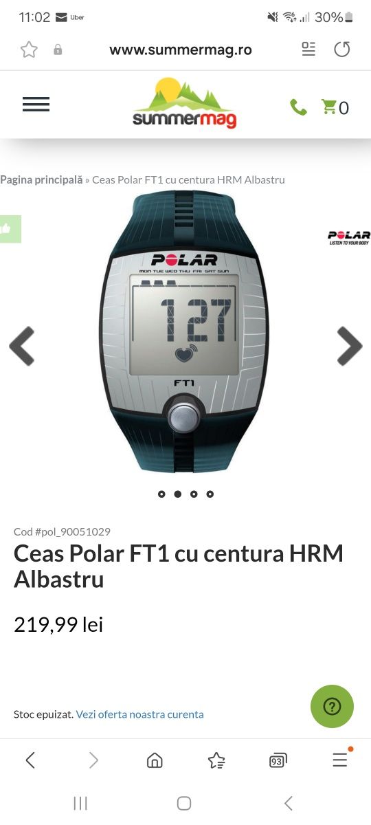 Ceas Polar FT1 + Centura Curea Polar T31 normala / codded codata Noi